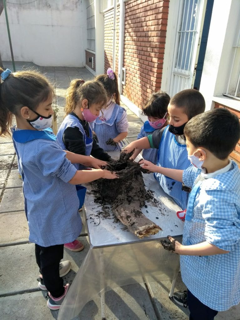 Estudiantes construyendo nido de hornero